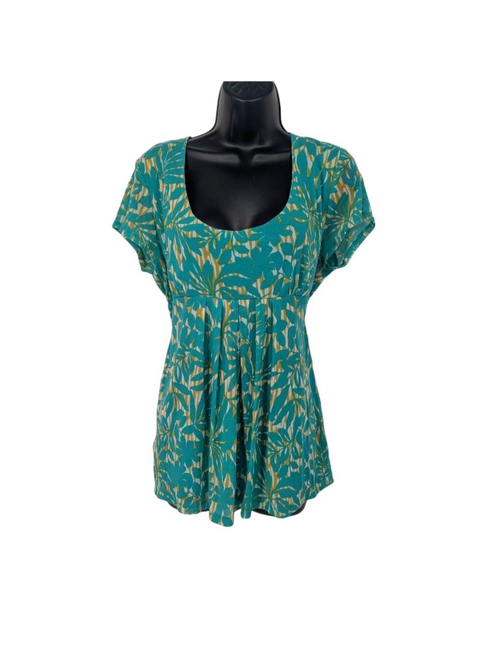 Vtg‎ Y2K Leaf Babydoll Tunic Top Scoop Neck Mesh Tropical Coastal Cottage XLarge